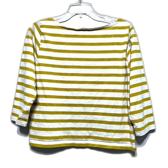 J. Crew Top White & Yellow Stripe 3/4 Sleeve Boxy Blouse Loose Fit size Small - Picture 5 of 5